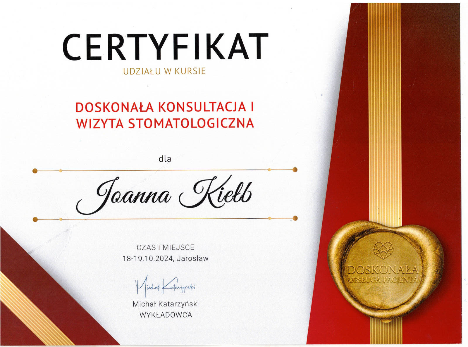 Certyfikat Joanna Kiełb